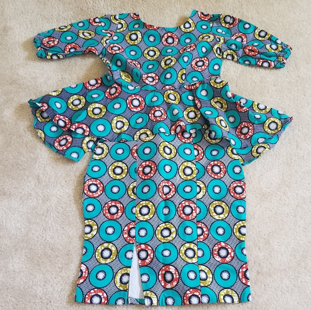 2 piece African print peplum top and skirt